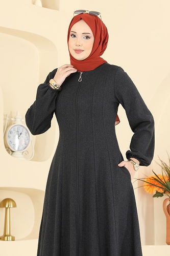 moda selvim Abaya 24091UKBK1161 Black - Thumbnail