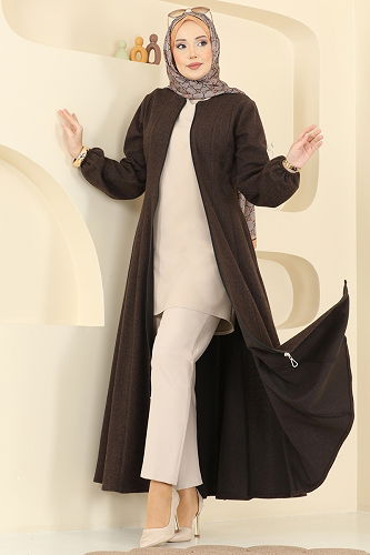 moda selvim Abaya 24091UKBK1161 Brown - Thumbnail