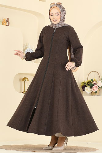 moda selvim Abaya 24091UKBK1161 Brown - Thumbnail