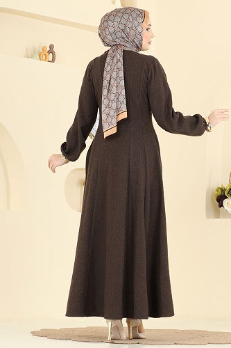 moda selvim Abaya 24091UKBK1161 Brown - Thumbnail