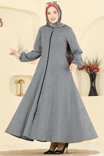 moda selvim عباءة رمادي 24091UKBK1161 - Thumbnail