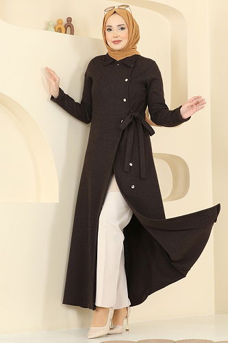moda selvim Abaya 24094UKBK1160 Brown - Thumbnail