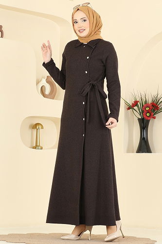 moda selvim Abaya 24094UKBK1160 Brown - Thumbnail