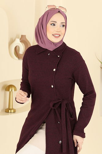 moda selvim Abaya 24094UKBK1160 Burgundy - Thumbnail