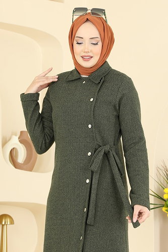 moda selvim عباءة اخضر عفني 24094UKBK1160 - Thumbnail