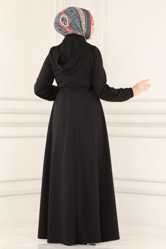 moda selvim Abaya 2412SL432 Black - Thumbnail