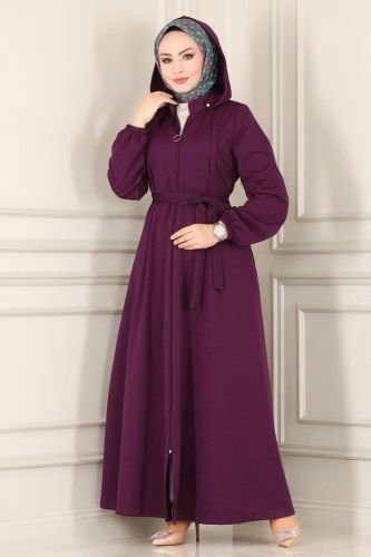 moda selvim Abaya 2412SL432 Purple - Thumbnail