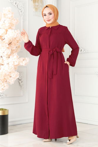 moda selvim Abaya 2430SL432 Claret Red - Thumbnail