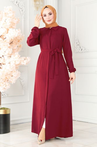 moda selvim Abaya 2430SL432 Claret Red - Thumbnail