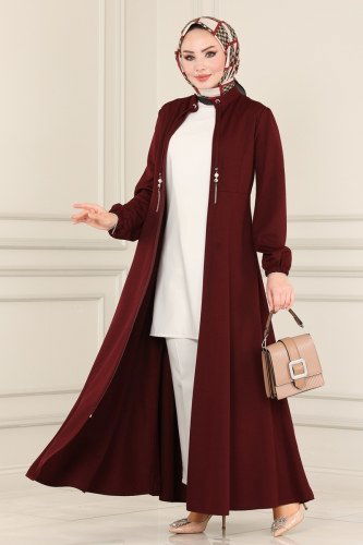 moda selvim Abaya 2448SL432 Claret Red - Thumbnail