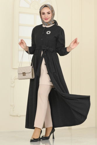 moda selvim Abaya 24644UKB139 Black - Thumbnail