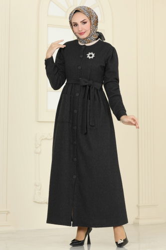 moda selvim Abaya 24644UKB139 Black - Thumbnail