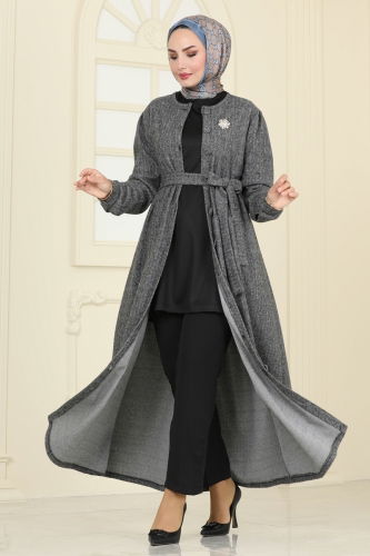 moda selvim Abaya 24644UKB139 Gray - Thumbnail