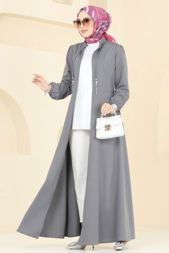moda selvim عباءة رمادي غامق 2483SL432 - Thumbnail