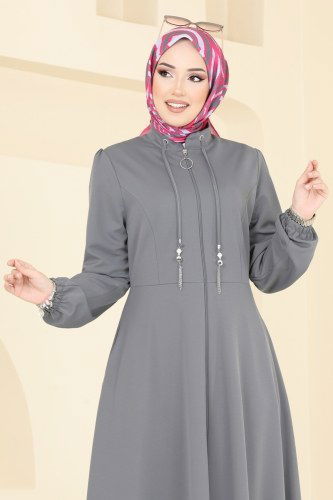 moda selvim عباءة رمادي غامق 2483SL432 - Thumbnail