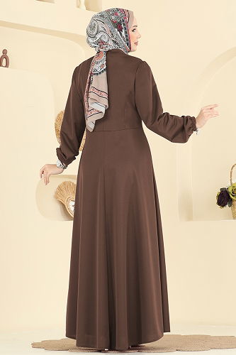 moda selvim Abaya 2483SL432 Brown - Thumbnail