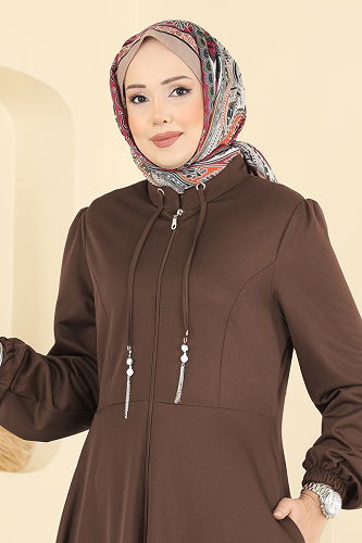 moda selvim Abaya 2483SL432 Brown - Thumbnail