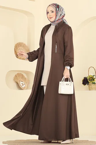 moda selvim عباءة بني 2483SL432 - Thumbnail