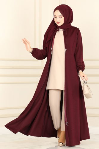 moda selvim Abaya 2483SL432 Burgundy - Thumbnail