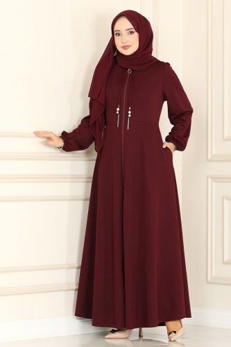 moda selvim Abaya 2483SL432 Burgundy - Thumbnail