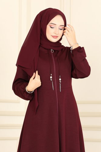 moda selvim Abaya 2483SL432 Burgundy - Thumbnail