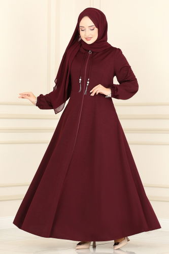 moda selvim Abaya 2483SL432 Burgundy - Thumbnail