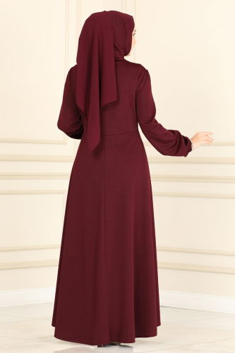 moda selvim Abaya 2483SL432 Burgundy - Thumbnail