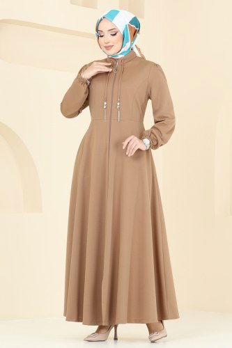 moda selvim Abaya 2483SL432 Latte - Thumbnail