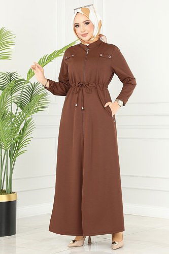moda selvim Abaya 2491SL432 Brown - Thumbnail