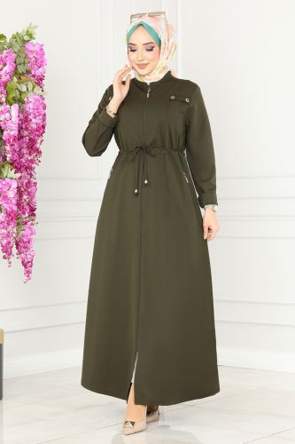 moda selvim Abaya 2491SL432 Khaki - Thumbnail