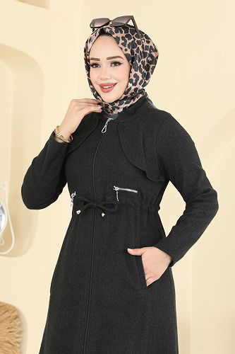 moda selvim عباءة أسود 25014UKB139 - Thumbnail