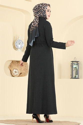 moda selvim عباءة أسود 25014UKB139 - Thumbnail