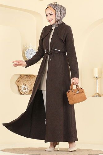 moda selvim Abaya 25014UKB139 Brown - Thumbnail