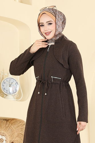 moda selvim عباءة بني 25014UKB139 - Thumbnail