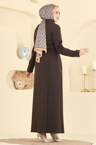 moda selvim عباءة بني 25014UKB139 - Thumbnail