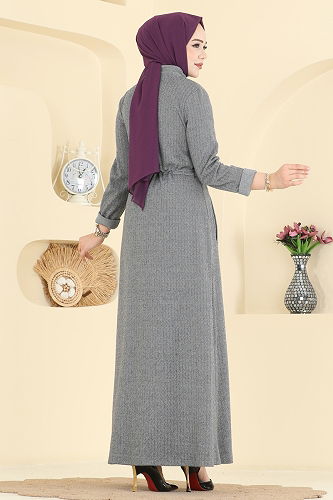 moda selvim عباءة رمادي 25014UKB139 - Thumbnail