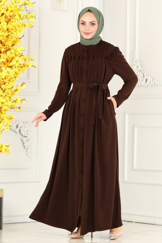 moda selvim Abaya 2504SL432 Brown - Thumbnail