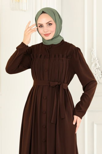 moda selvim Abaya 2504SL432 Brown - Thumbnail