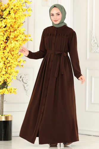 moda selvim Abaya 2504SL432 Brown - Thumbnail