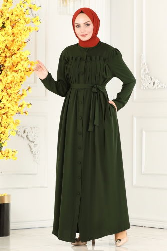 moda selvim Abaya 2504SL432 Khaki - Thumbnail