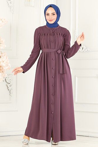 moda selvim عباءة ليلكي 2504SL432 - Thumbnail