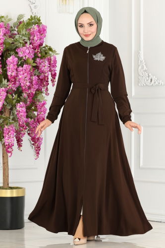 moda selvim Abaya 2509SL432 Brown - Thumbnail