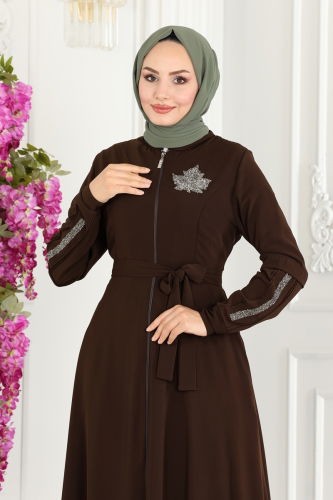 moda selvim Abaya 2509SL432 Brown - Thumbnail