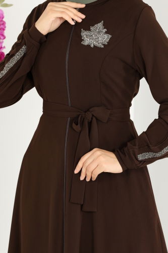 moda selvim Abaya 2509SL432 Brown - Thumbnail