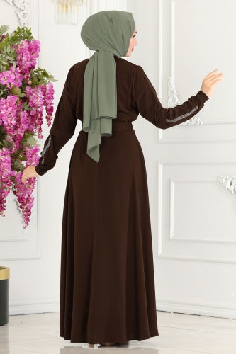 moda selvim Abaya 2509SL432 Brown - Thumbnail