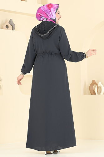 moda selvim عباءة رمادي غامق 2511OZT1013 - Thumbnail