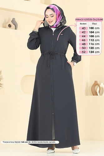 moda selvim عباءة رمادي غامق 2511OZT1013 - Thumbnail