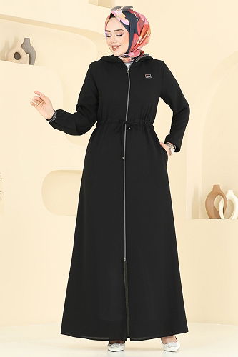 moda selvim Abaya 2511OZT1013 Black - Thumbnail