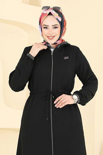 moda selvim Abaya 2511OZT1013 Black - Thumbnail