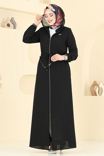 moda selvim Abaya 2511OZT1013 Black - Thumbnail